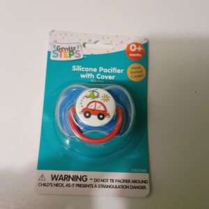 Gentle Steps Blue and Red Silicone Pacifier with Cover
